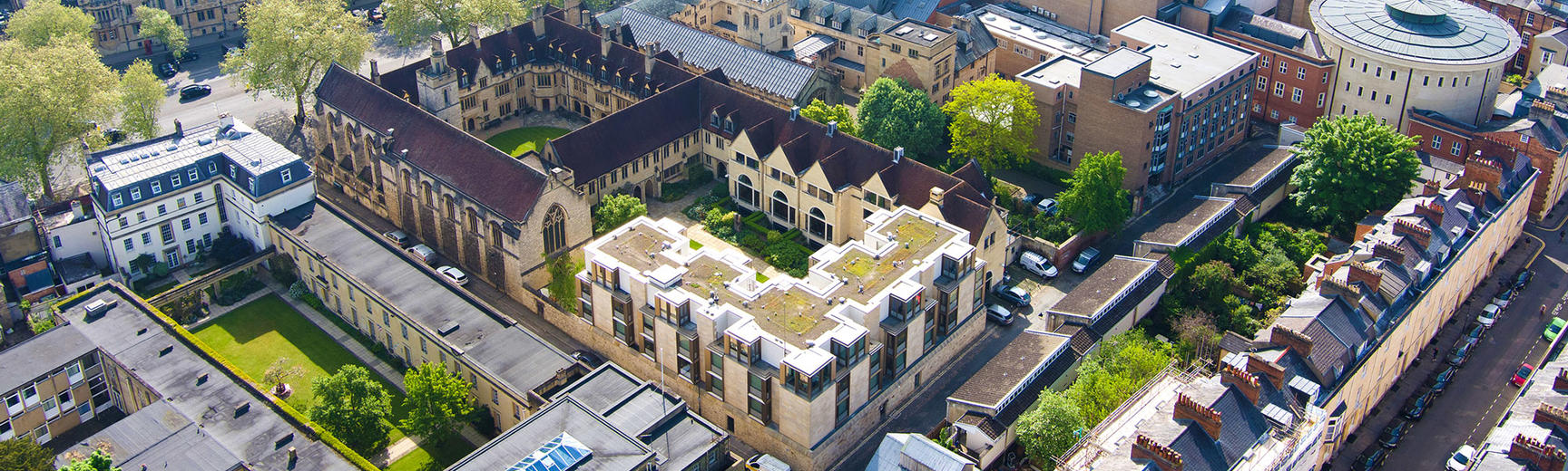 photo of St Cross College from above, showing it's central location