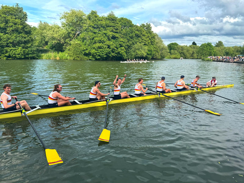 Wolfson St Cross Open1 Boat Crew celebrate winning Head of the River at Summer Eights 2025