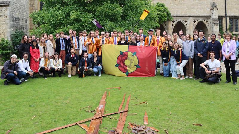 St Cross College Rowing Crew and community who all came together to celebrate getting Head of the River