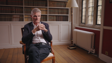 A shot of Professor Sir John Bell interviewed at St Cross College