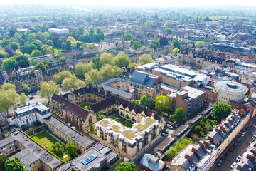 photo of St Cross College from above, showing it's central location