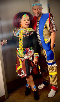 Luyanda and Prudence Jezile in brightly coloured clothing